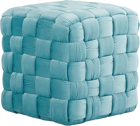 Braided Square Velvet Ottoman 16.5"