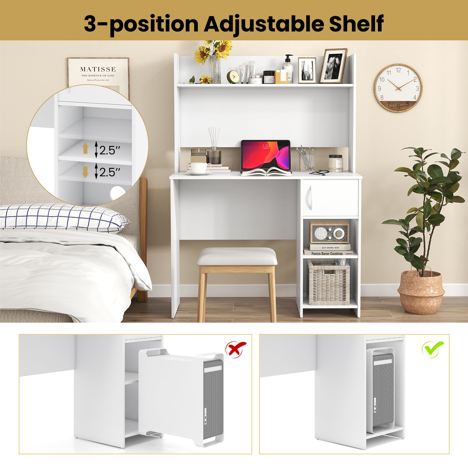 White Desk with Hutch and Bookshelf