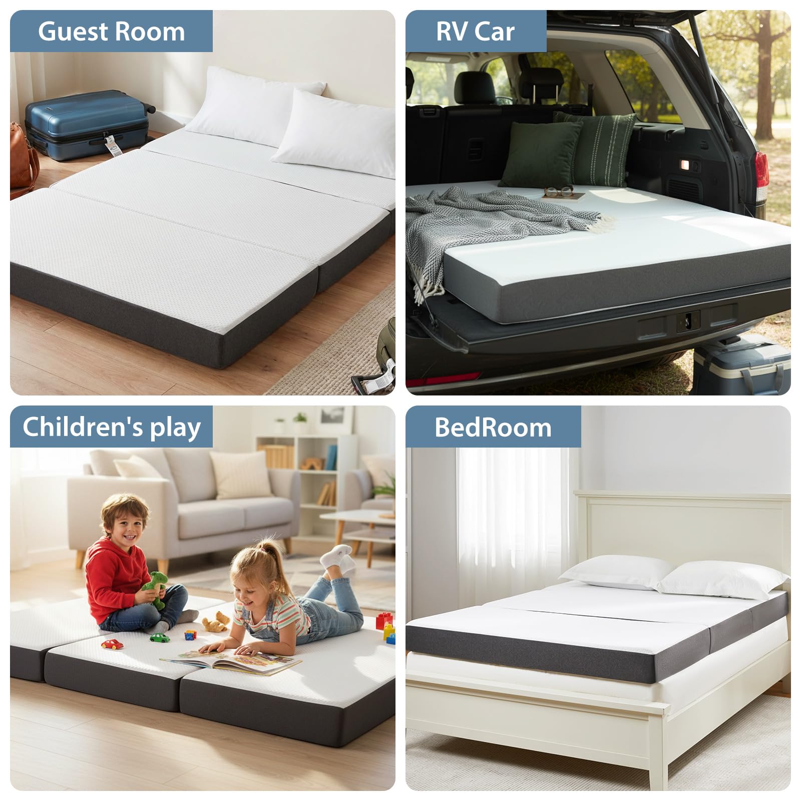 Queen Size Tri-Fold Memory Foam Mattress 78" x 58" x 6"