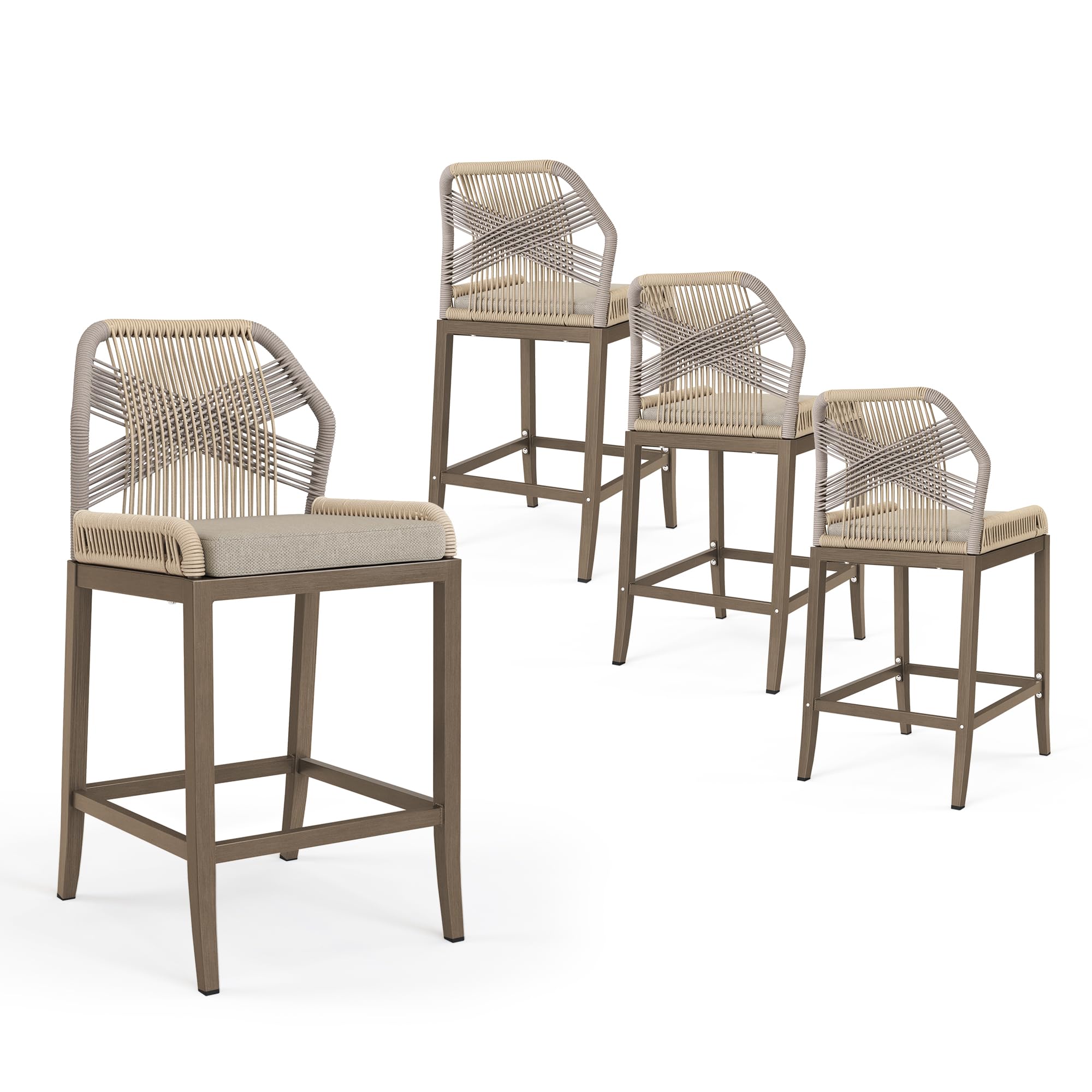 Woven Rope Bar Stools Set of 4 with Cushions