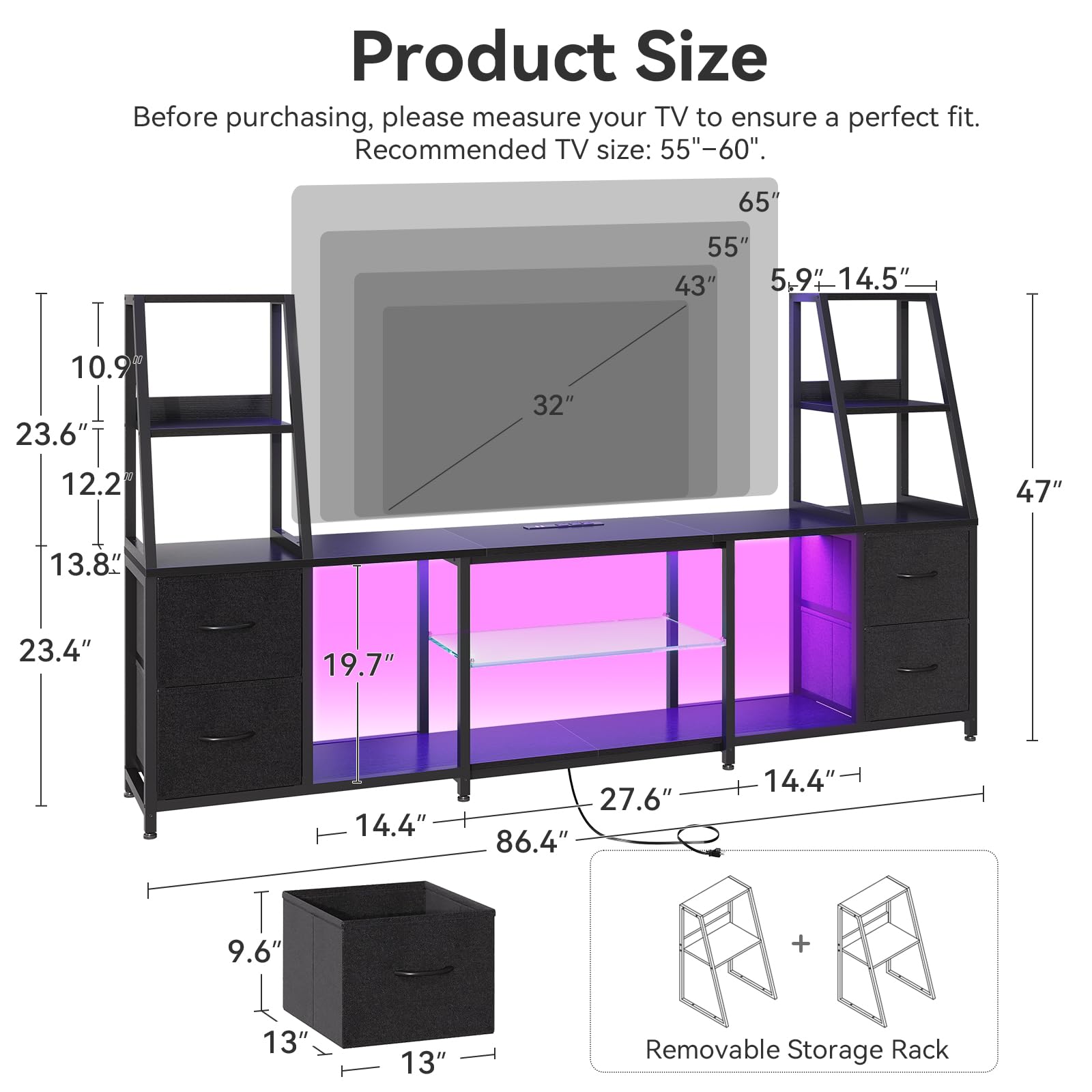 TV Stand with LED Lights & Storage