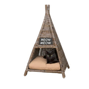 Tiki Tent Coastal Handwoven Rattan Cat Bed with Washable Cushion