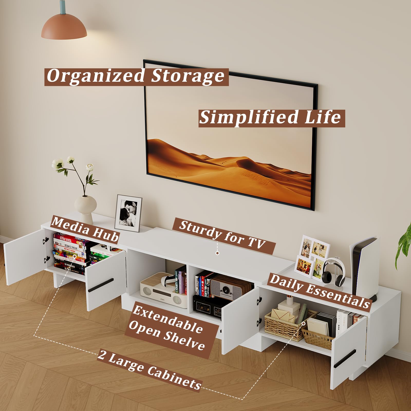 Extendable TV Stand for 67-90 Inch TVs with Storage Cabinets
