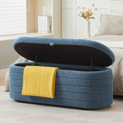 Upholstered Storage Ottoman Bench 45 Inch Blue Boucle