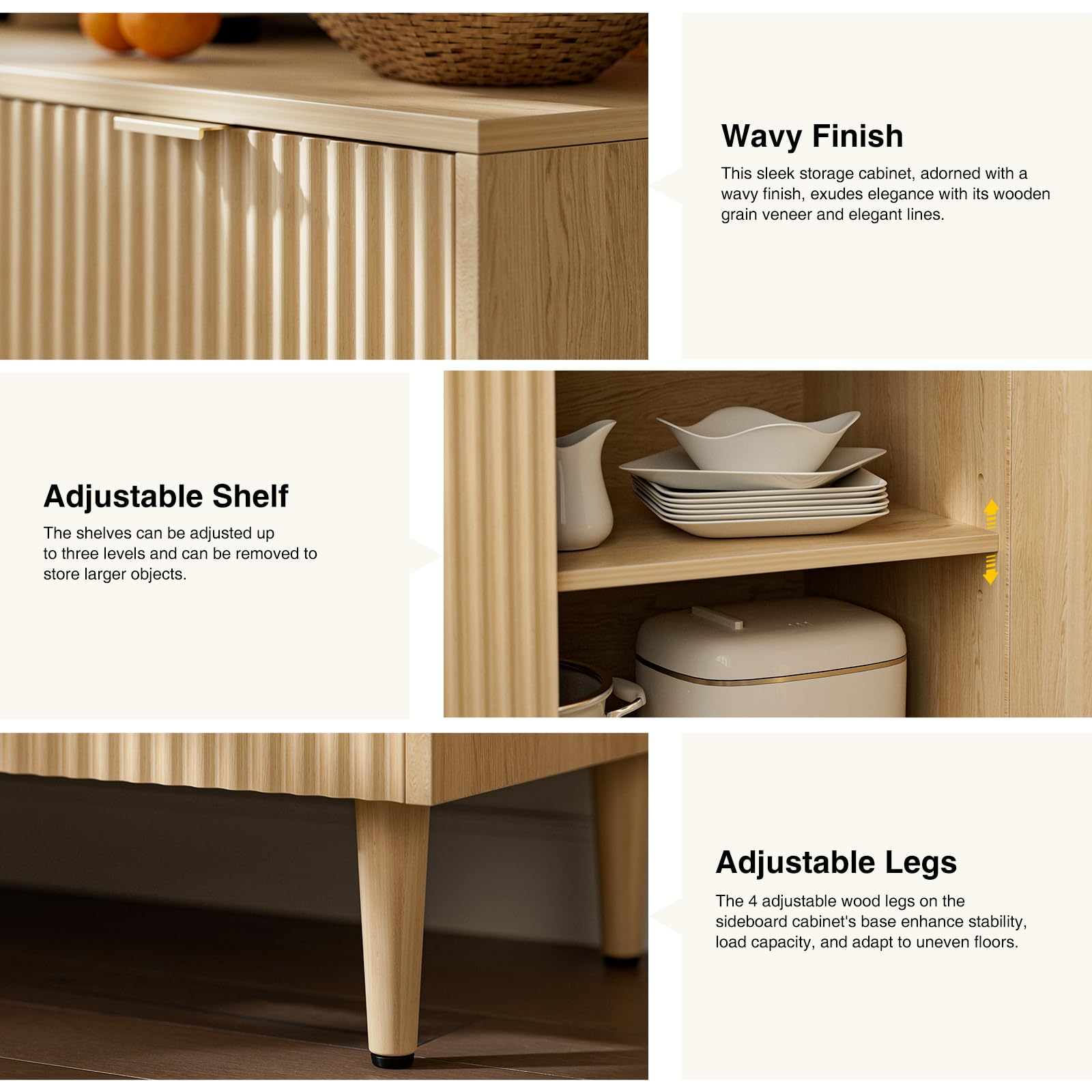 Sideboard Buffet Cabinet with Coffee Bar and Built-In Outlet