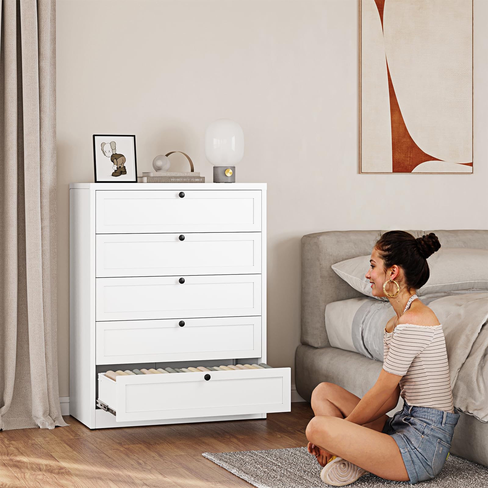 5 Drawer White Metal Dresser for Bedroom