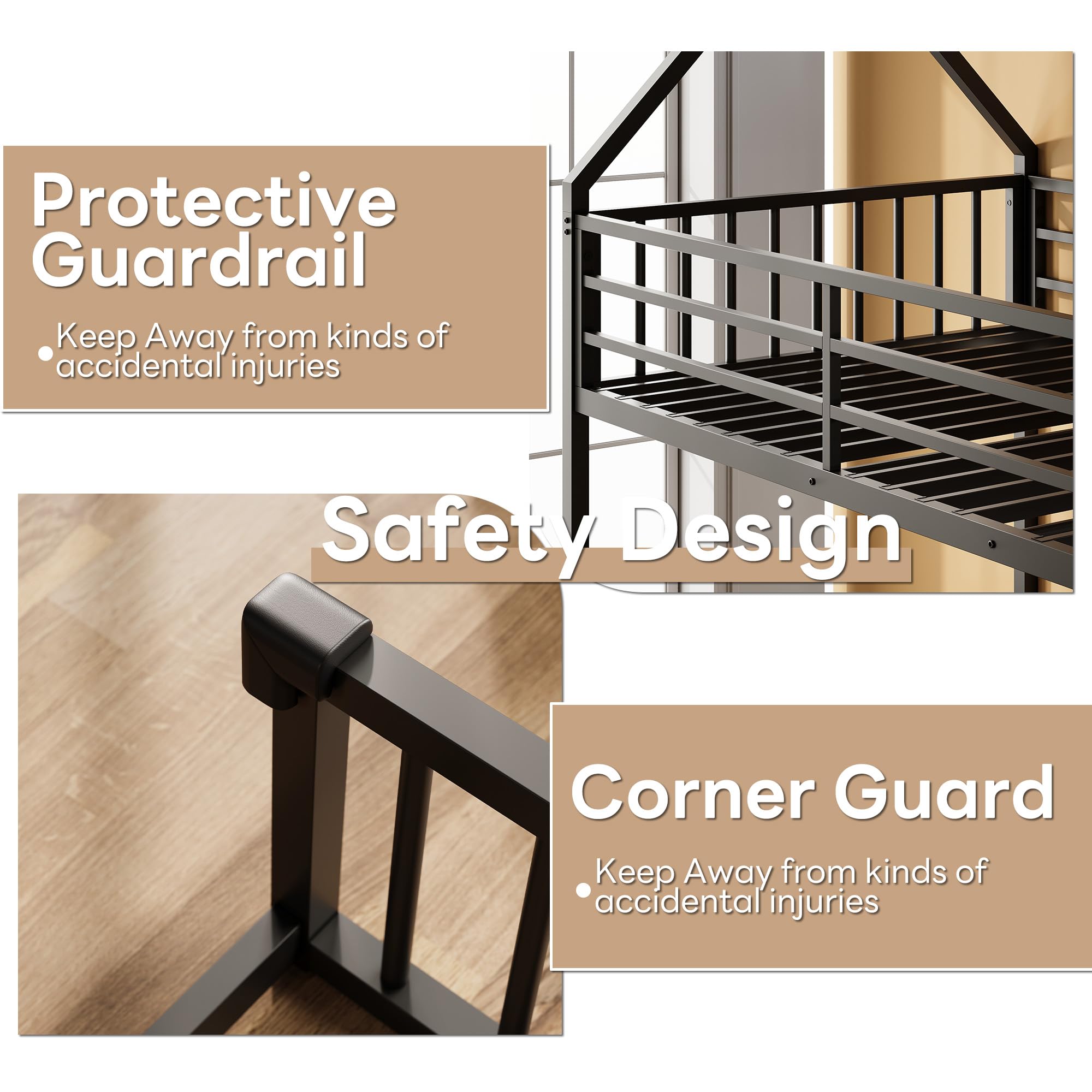 Twin Over Full Bunk Bed with Ladder and Guardrail