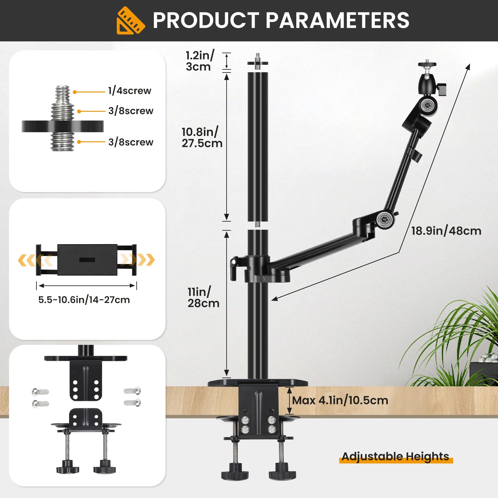 Heavy Duty Camera Desk Mount with Articulating Arm