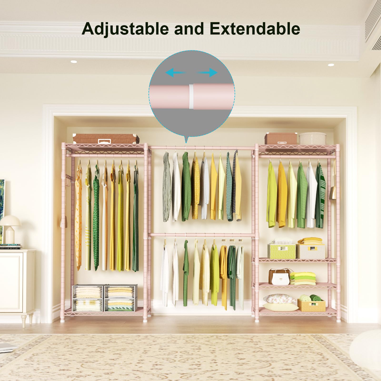 Freestanding Closet Organizer with Adjustable Rods