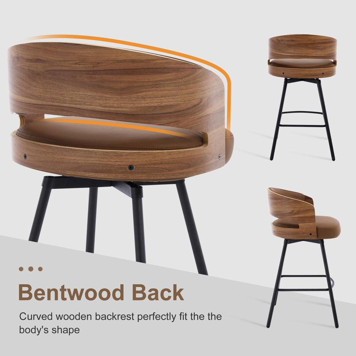 Swivel Bar Stools Set of 2 - 26 Inch Counter Height