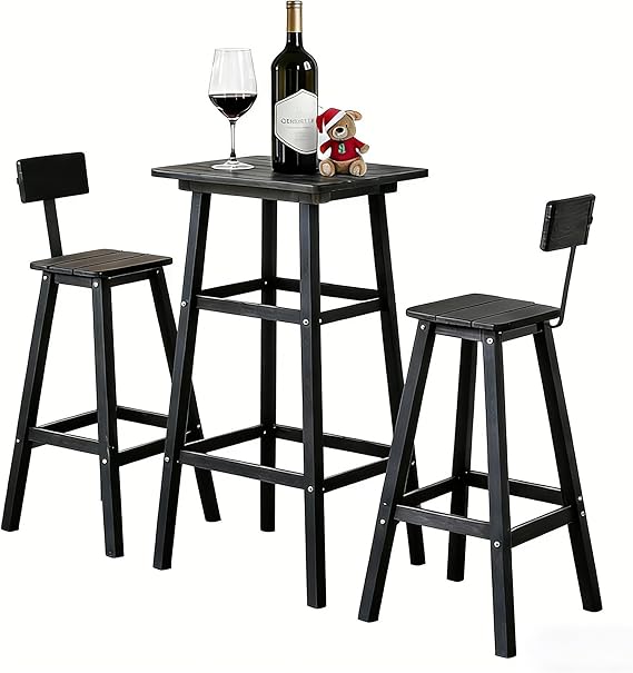 Round Bar Height Patio Table with Wood-Like Top