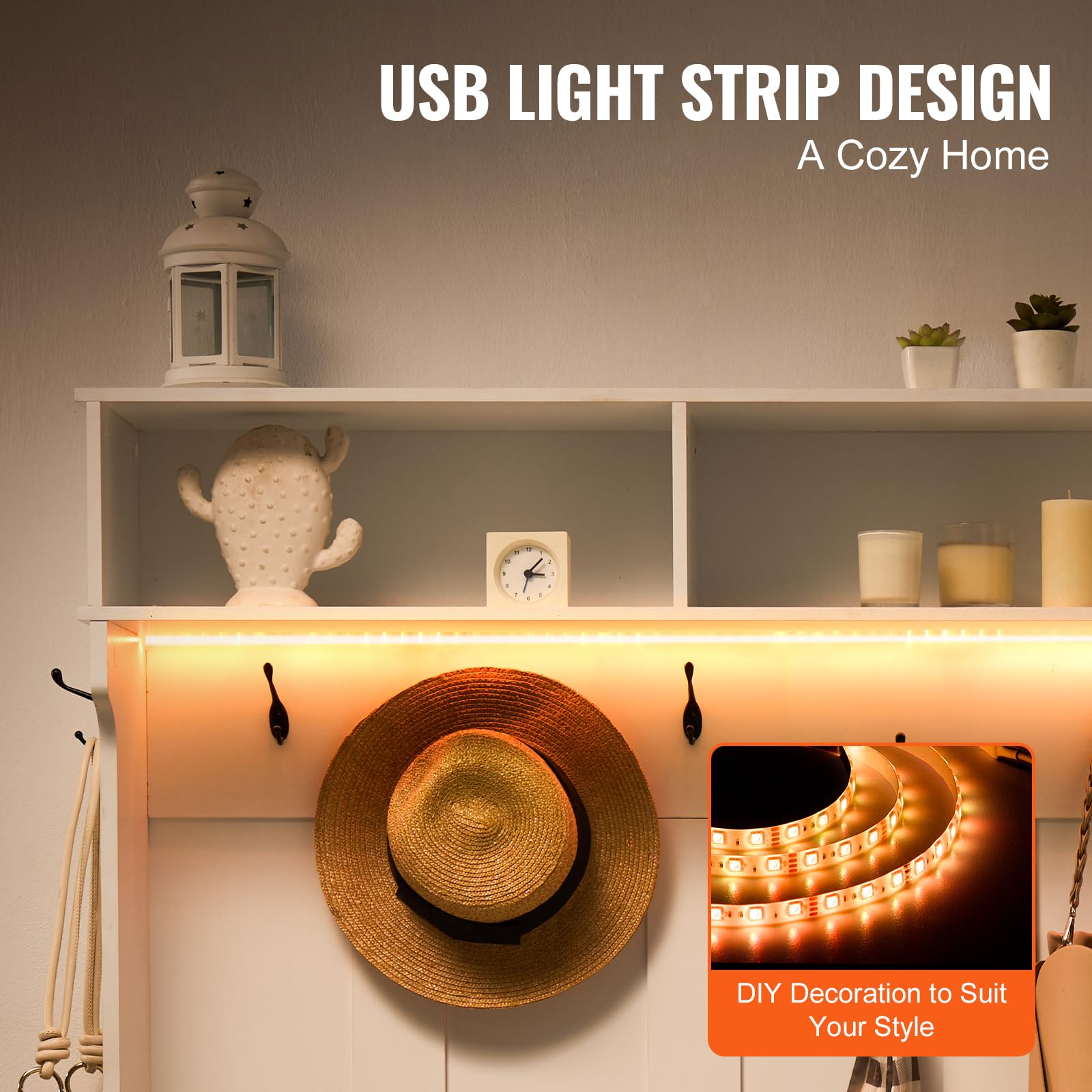 Hall Tree Entryway Bench with LED Coat Rack