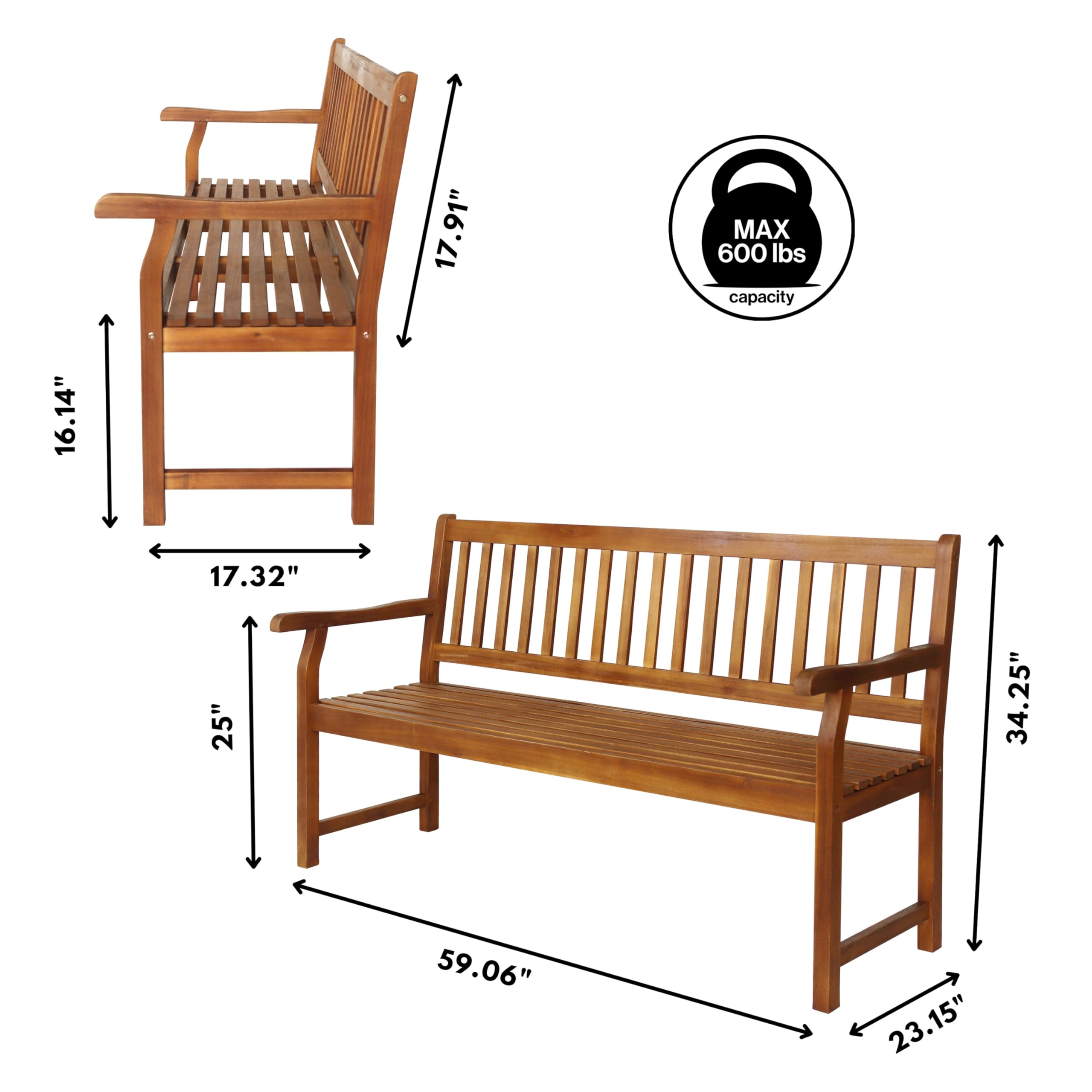 Acacia Wood Outdoor Garden Bench
