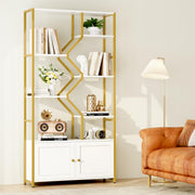 76" Tall Gold Bookshelf with Cabinet Storage