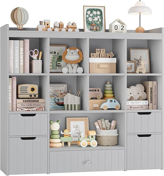 Kids Toy Storage Organizer with Removable Bins and Bookshelf