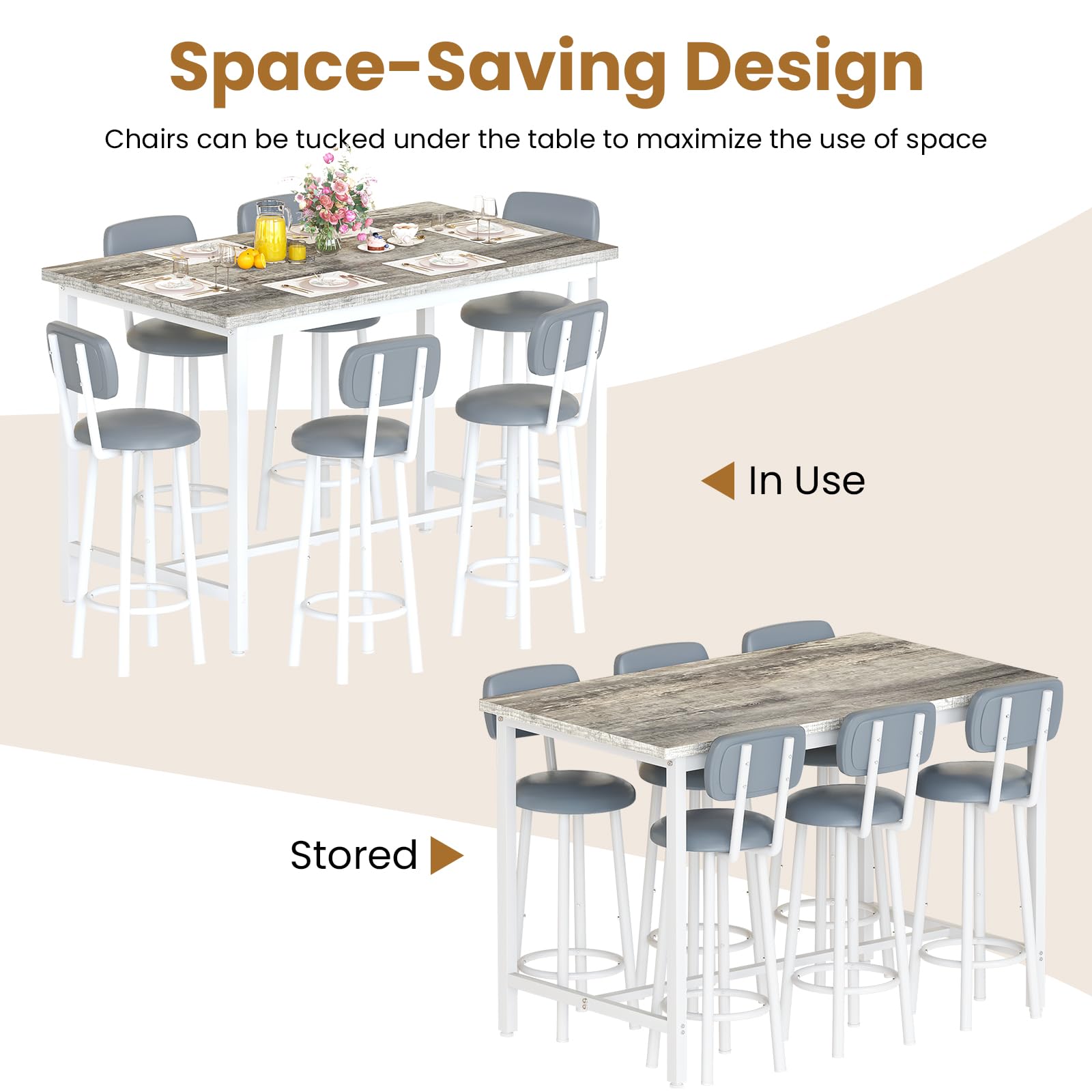 50" Counter Height Dining Table Set for 6 - 7 Piece