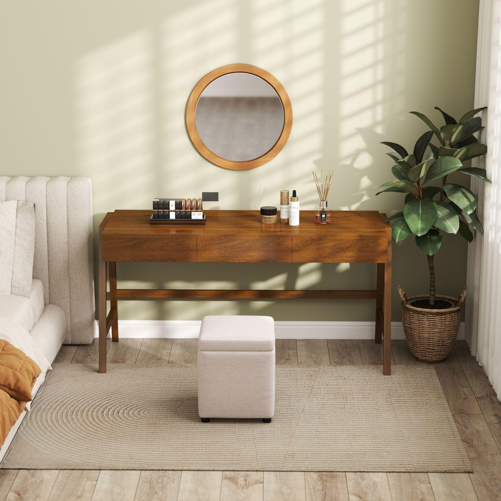 Solid Wood Writing Desk with Drawers
