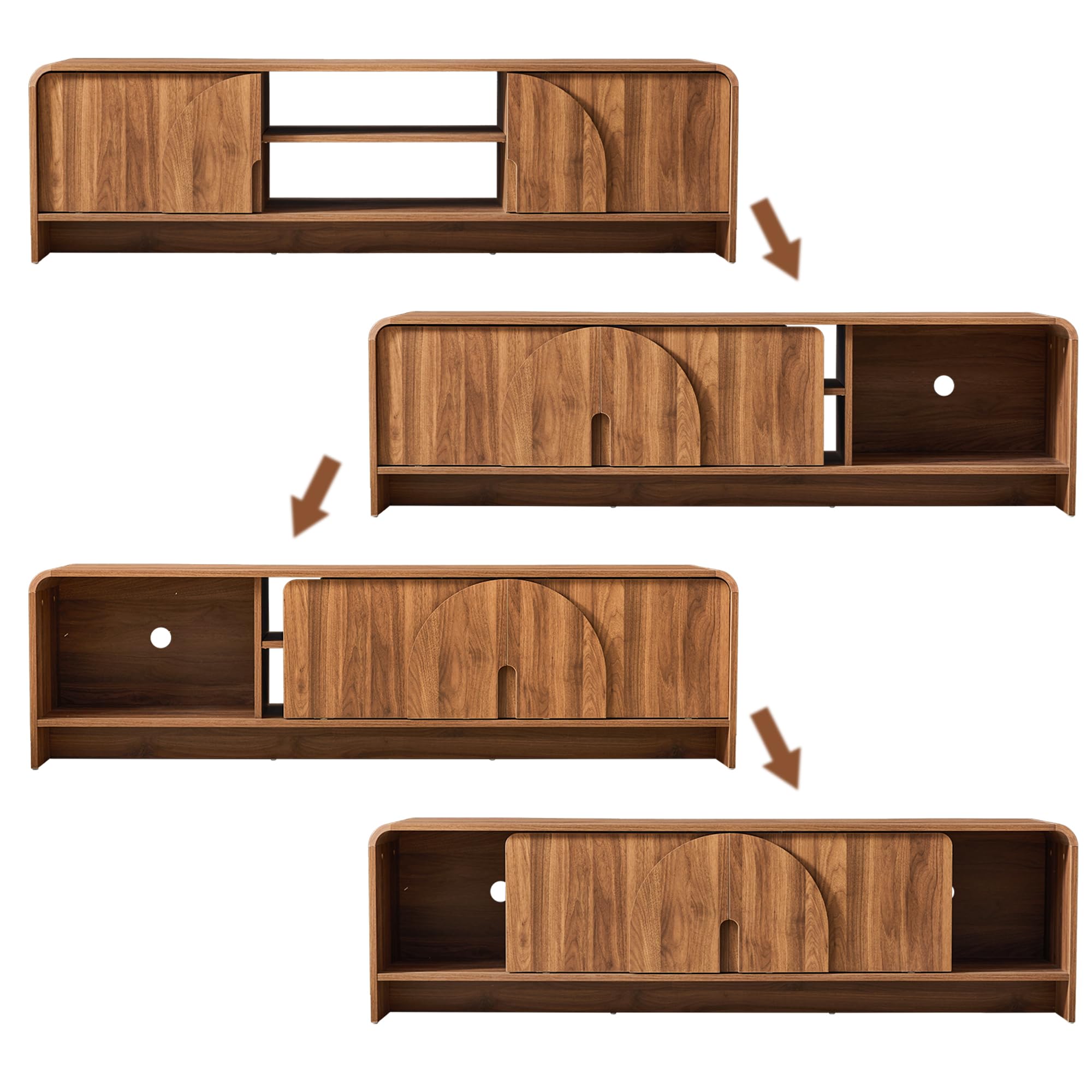 63-Inch TV Stand with Sliding Door and Arched Handles
