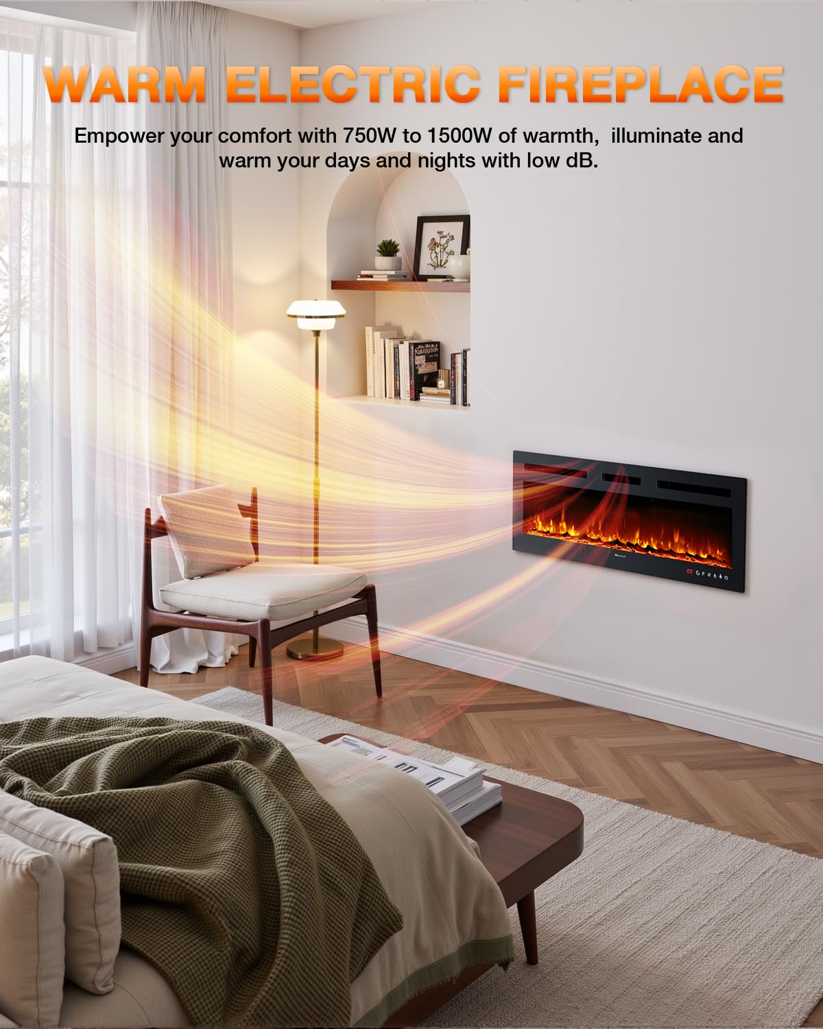 50 Inch Electric Fireplace Heater with Realistic Flame