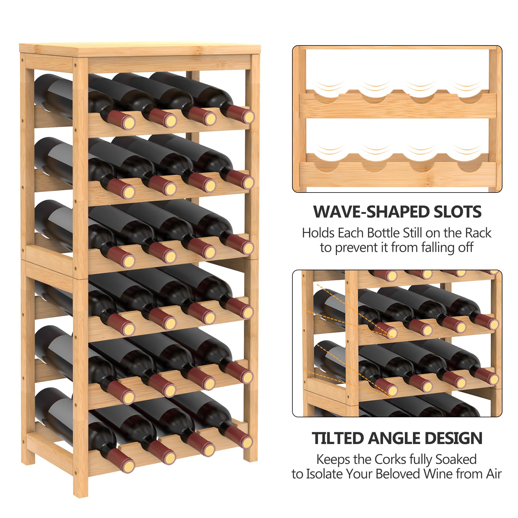 6 Tier Bamboo Wine Rack 24 Bottle