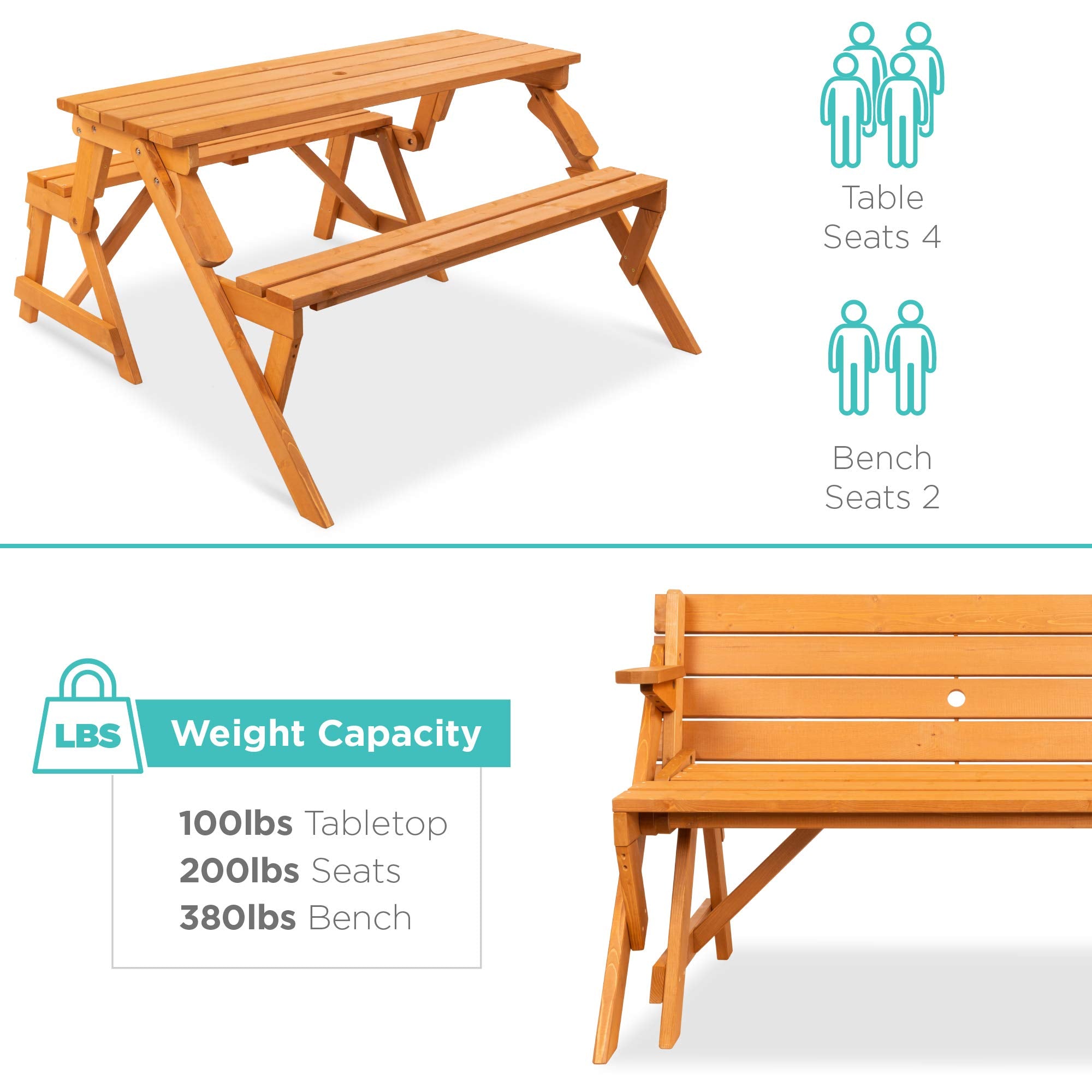 2-in-1 Convertible Picnic Table Garden Bench