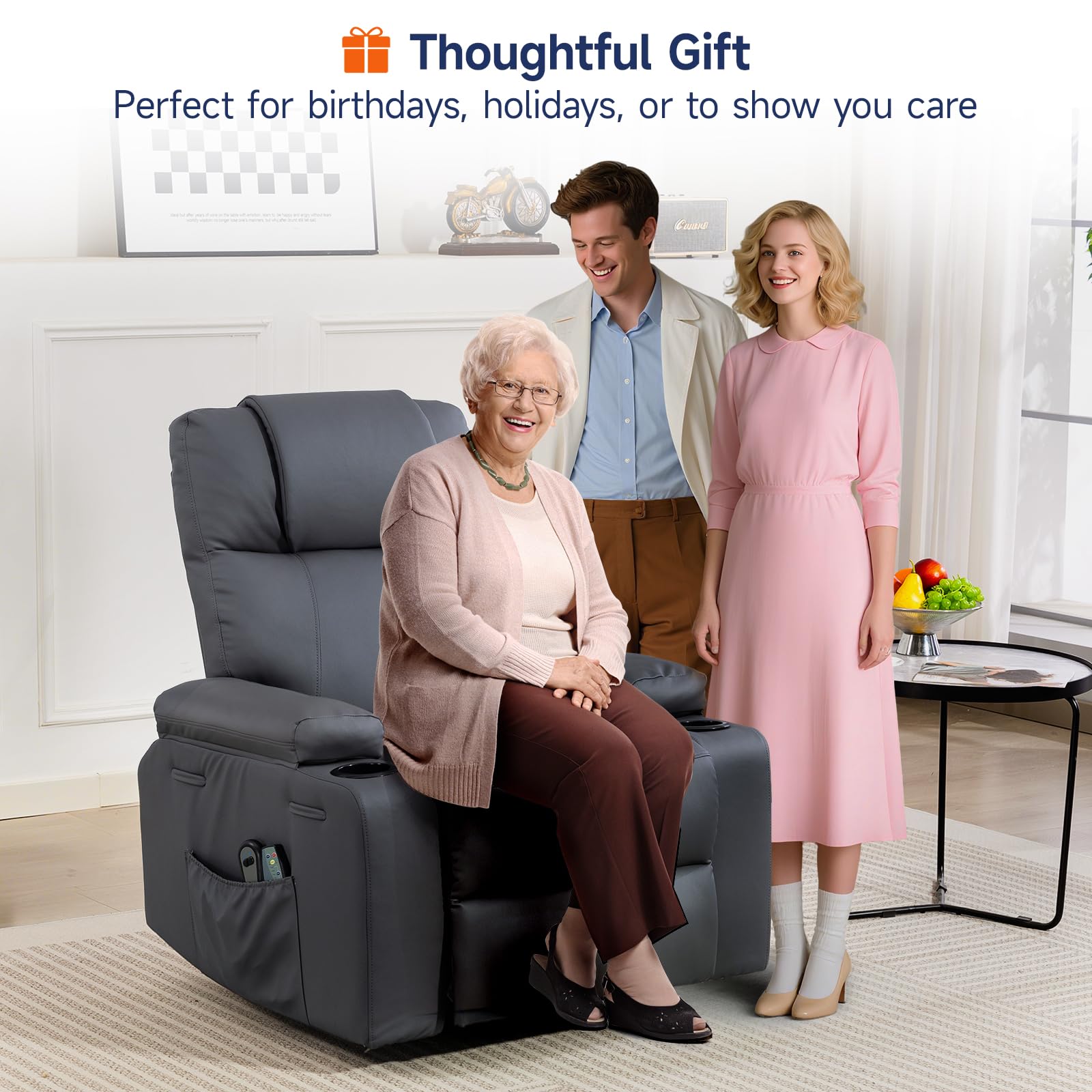 Power Lift Recliner Chair with Massage and Heat - Gray