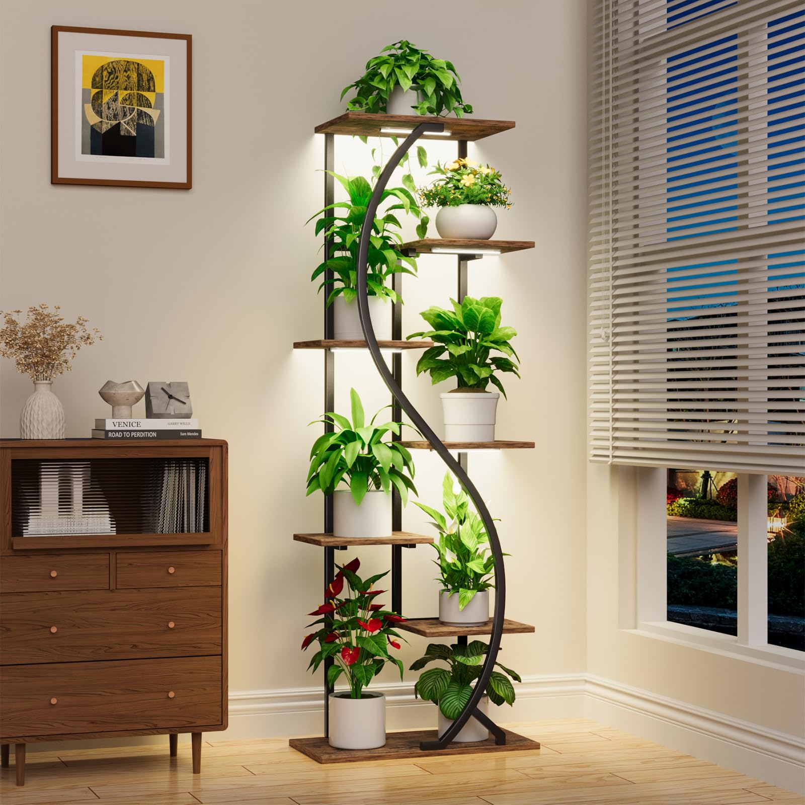 59" Tall Plant Stand with Grow Light - 7 Tier Metal Flower Display Shelf