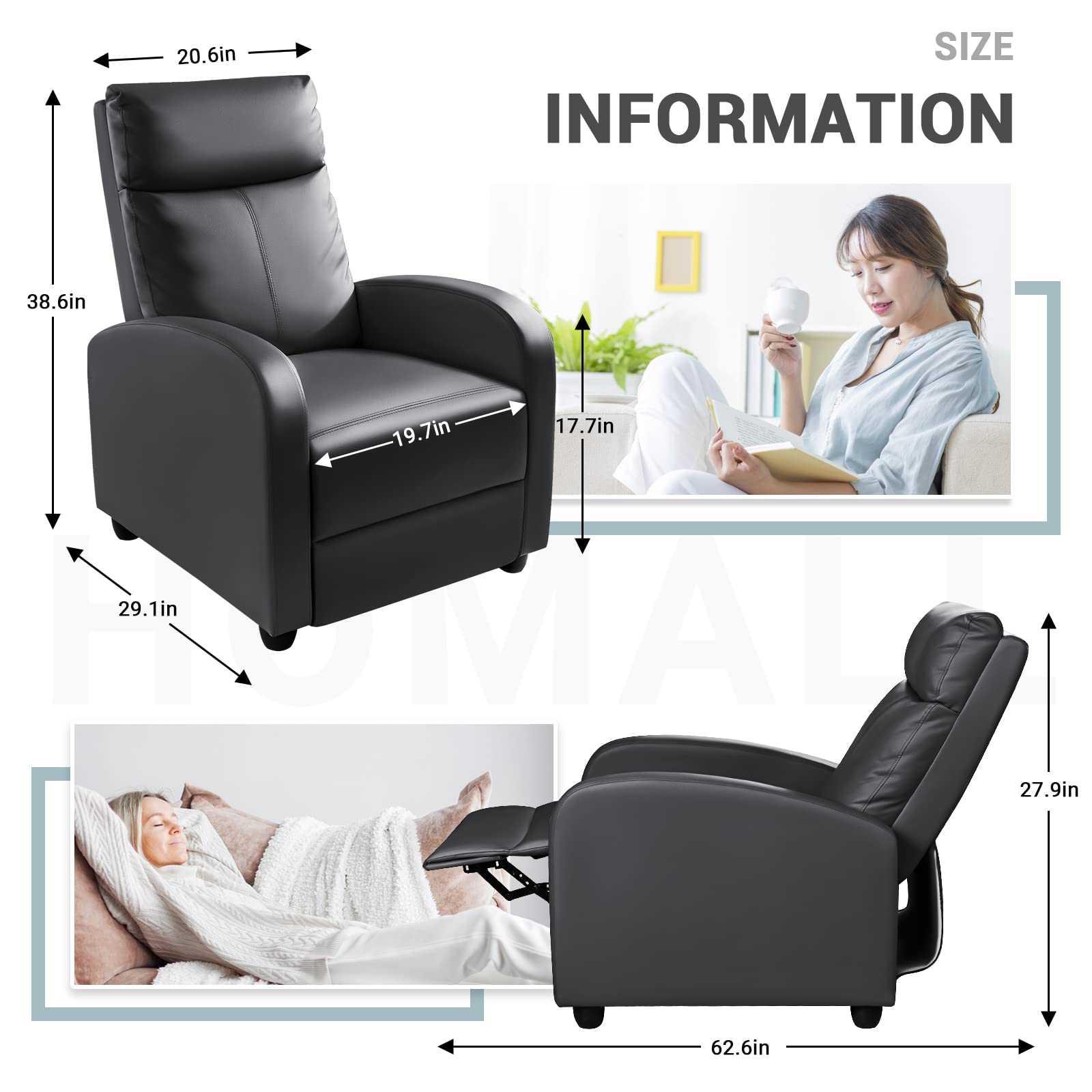 Modern Recliner Chair with Adjustable Backrest and Footrest