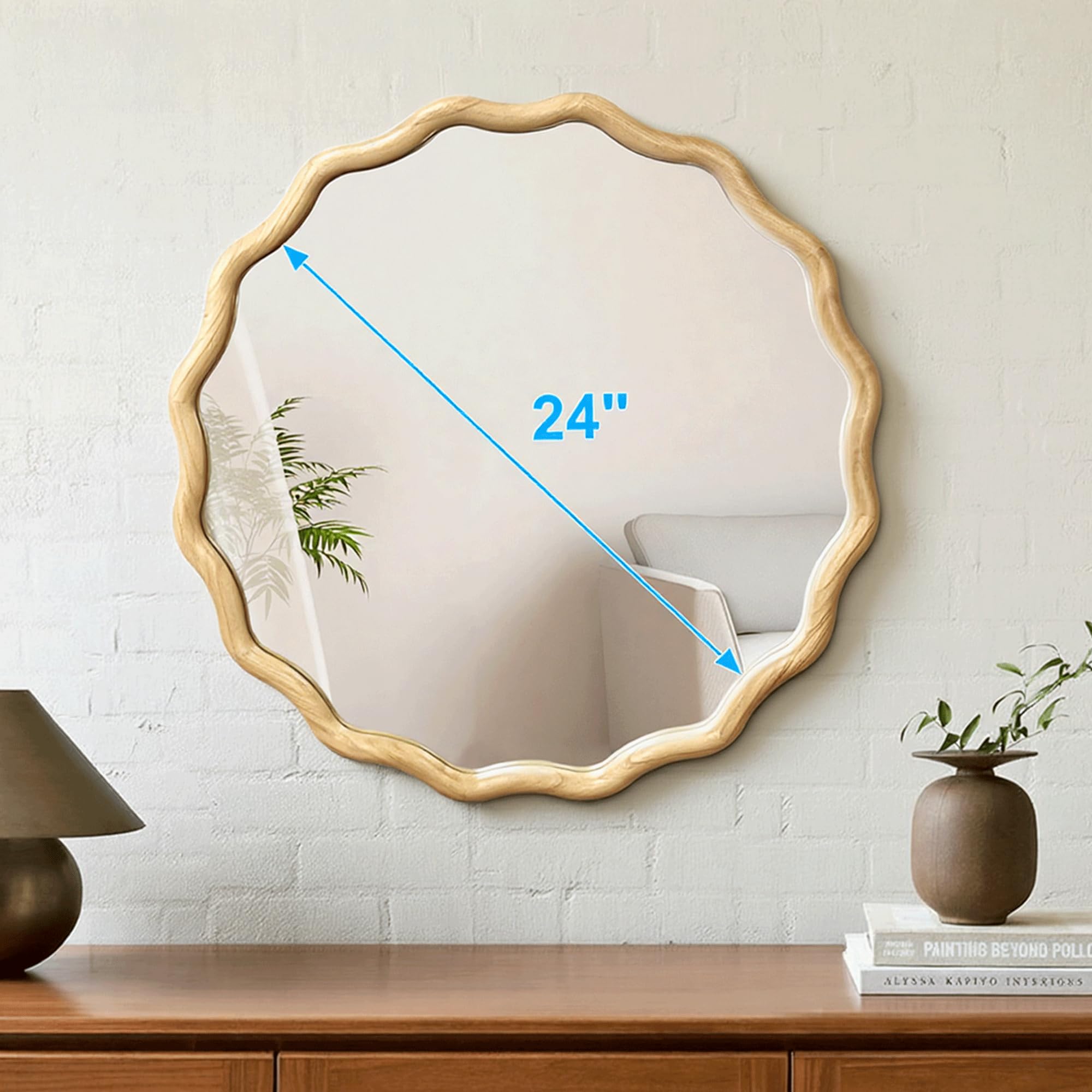 24" Wavy Round Wood Mirror
