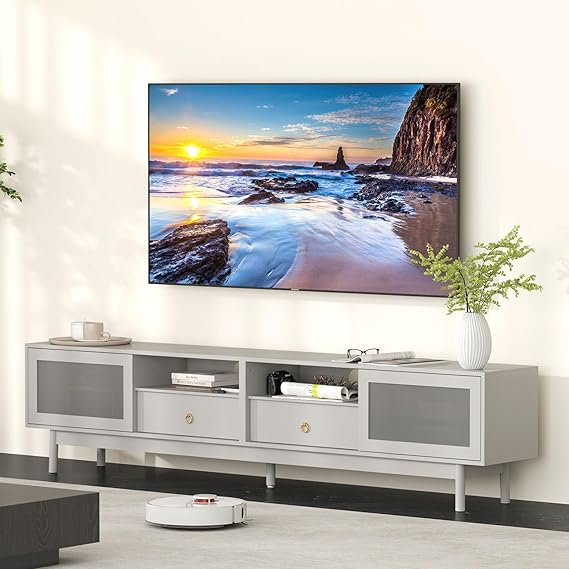 86" LED TV Stand Modern Entertainment Center with Storage Cabinets