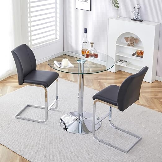 3-Piece Round Glass Counter Height Dining Set with Bar Stools