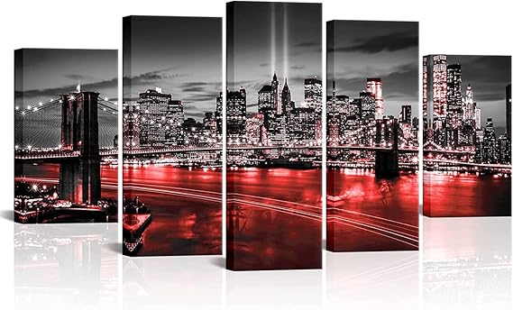 Brooklyn Bridge Canvas Wall Art Black and White NYC Skyline 60x32