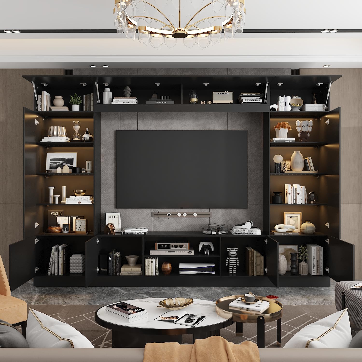 Large Wall Unit Entertainment Center with LED Lights