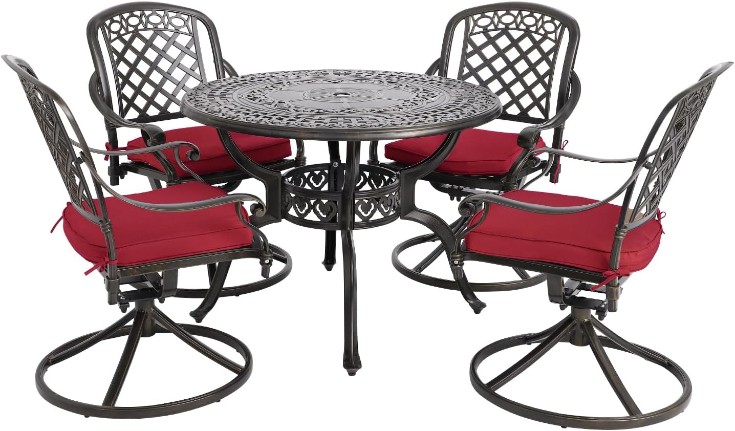 5-Piece Cast Aluminum Patio Dining Set with Swivel Chairs