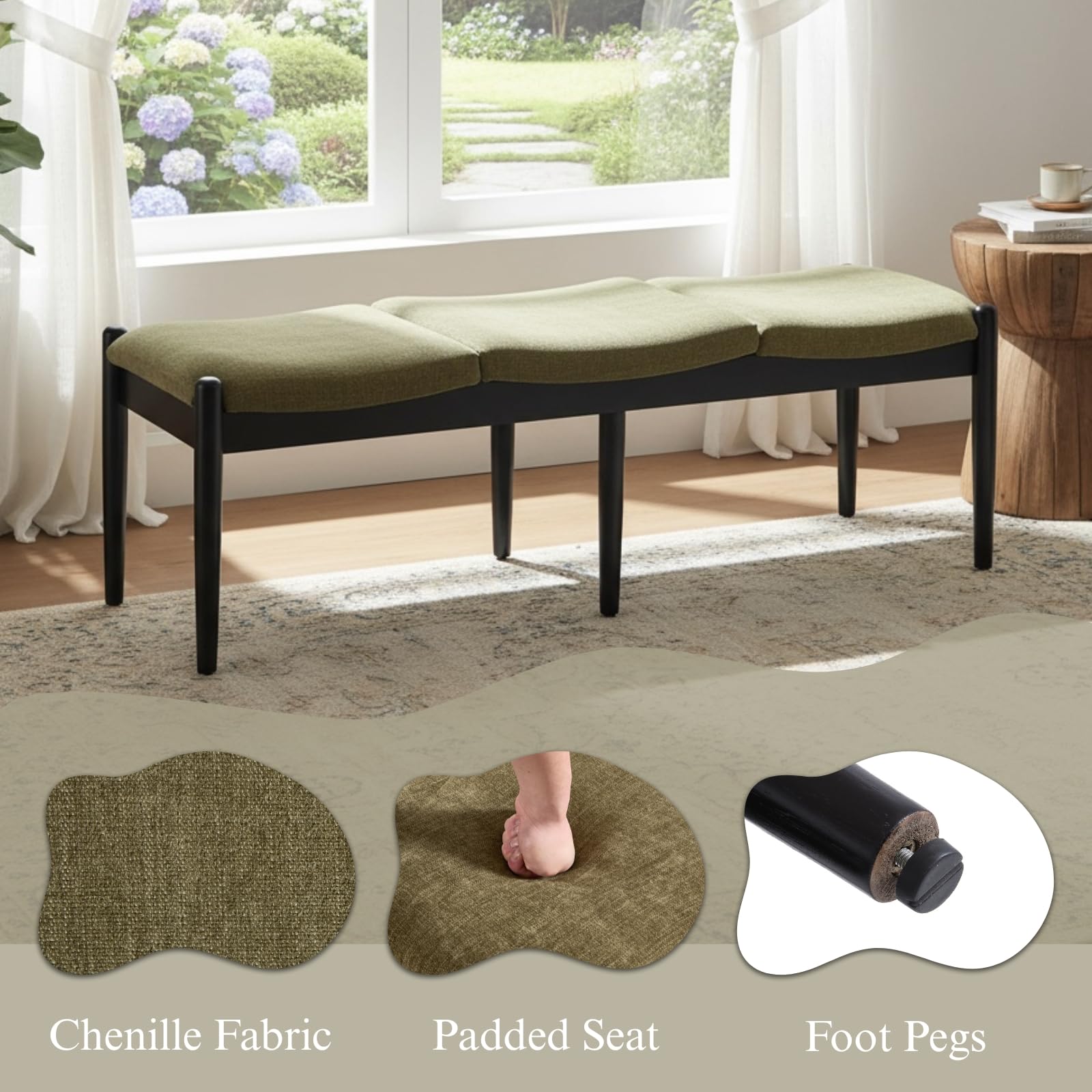 55" Modern Ottoman Bench with Chenille Upholstery