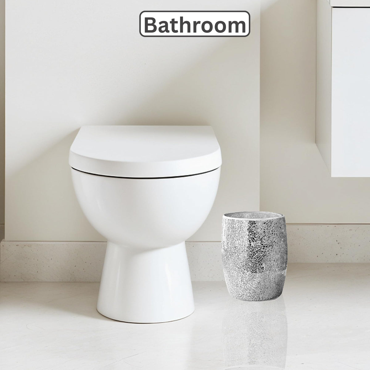 Modern Bathroom Trash Can Silver Mosaic Glass 5L