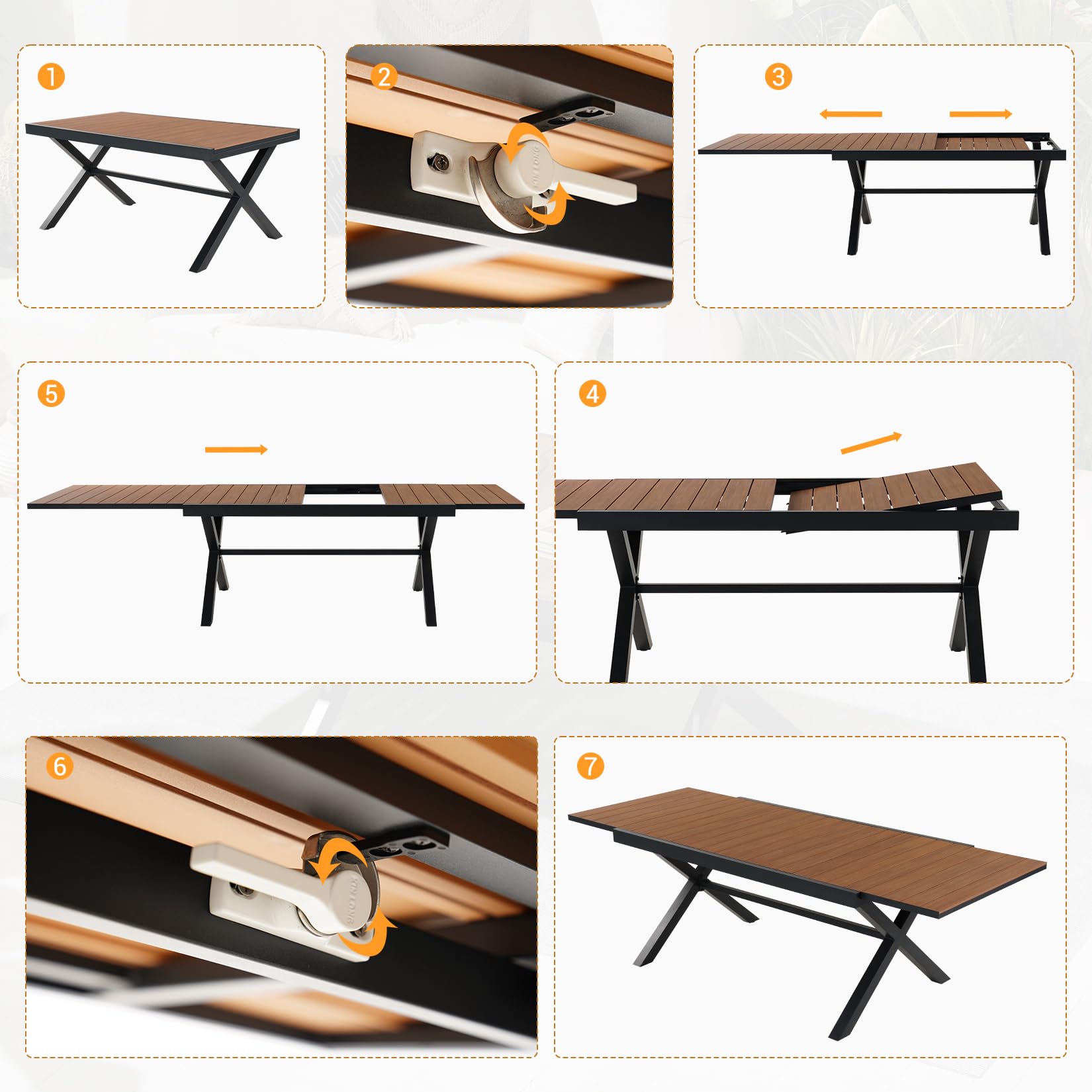 Grand patio Expandable Patio Dining Table, Extra Large 94.5" L x 37" W Outdoor Dining Table for 6-10 Person Wood Grain Rectangular Patio Table with E-Coating for Garden Porch Deck, Black