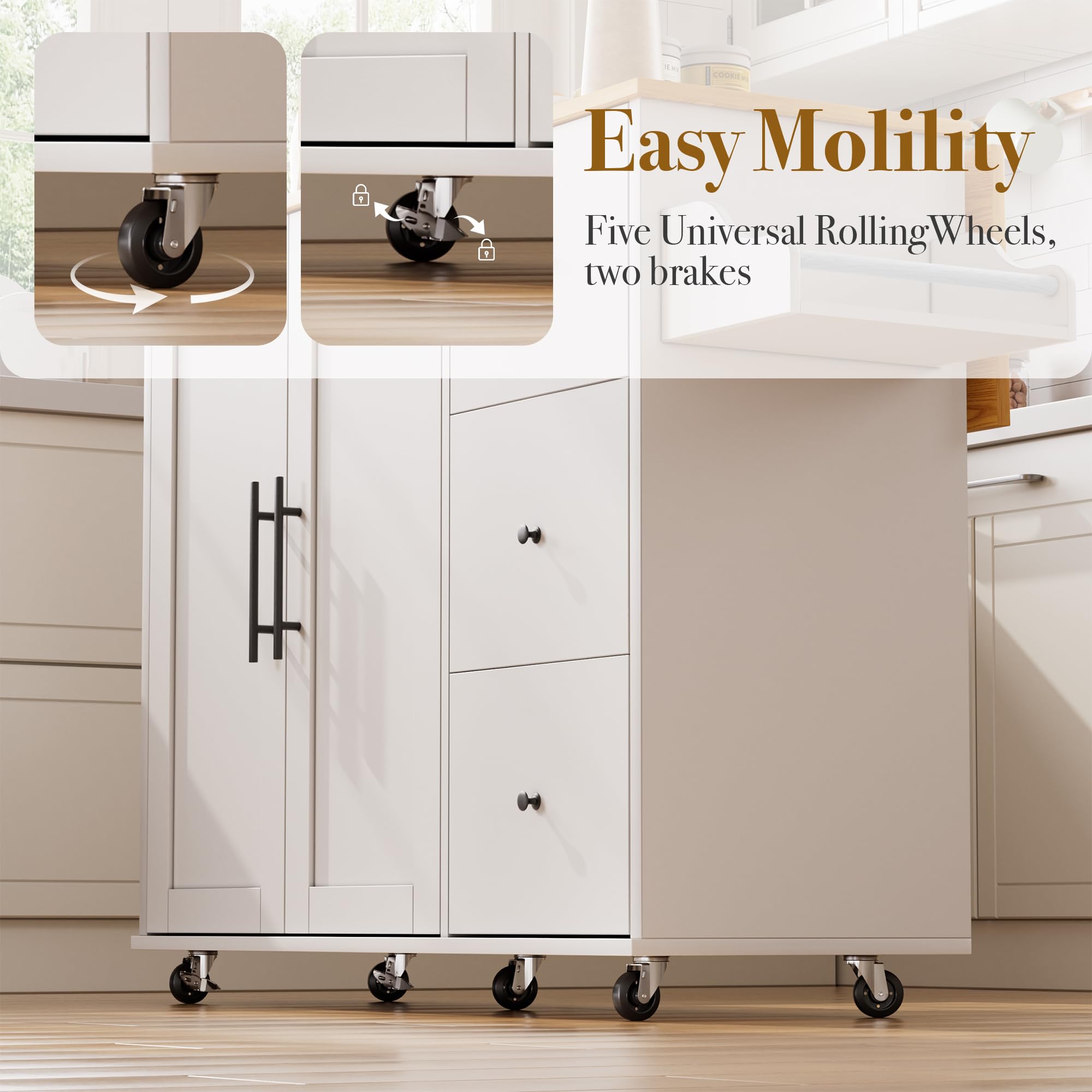 Kitchen Island on Wheels with Storage and Drop Leaf
