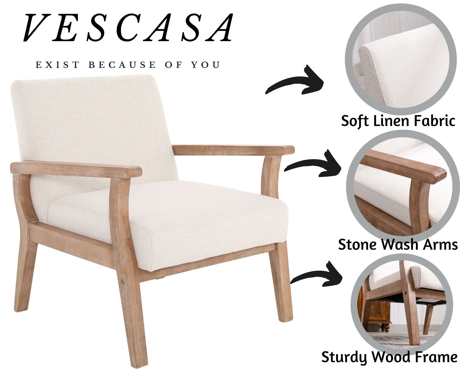 Mid Century Accent Chair with Upholstered Seat