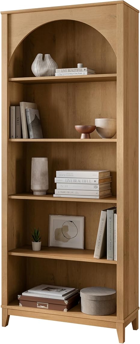 Arched Bookcase 78" Tall 5-Tier with Adjustable Shelves