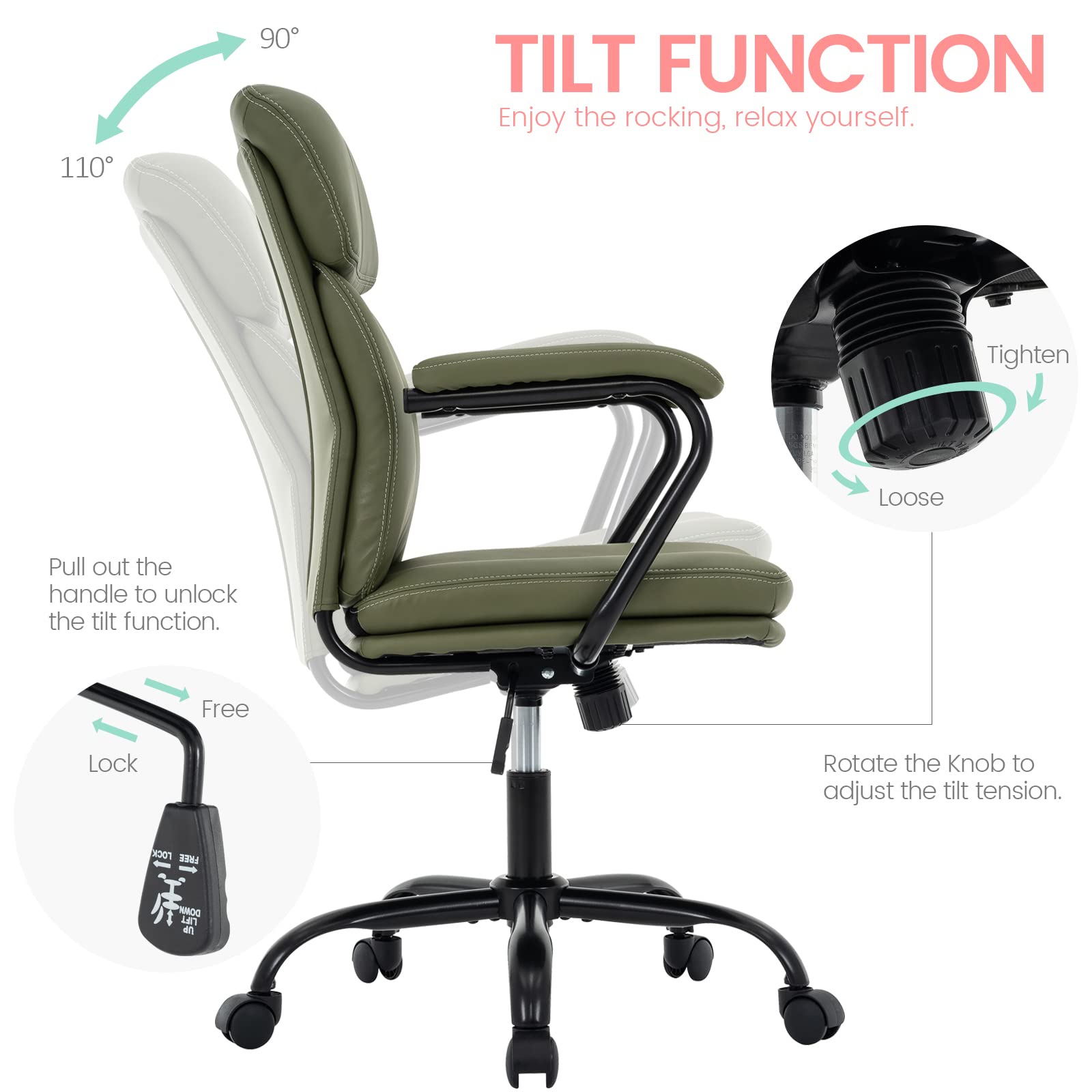 Modern Upholstered Mid-Back Office Chair with Arms