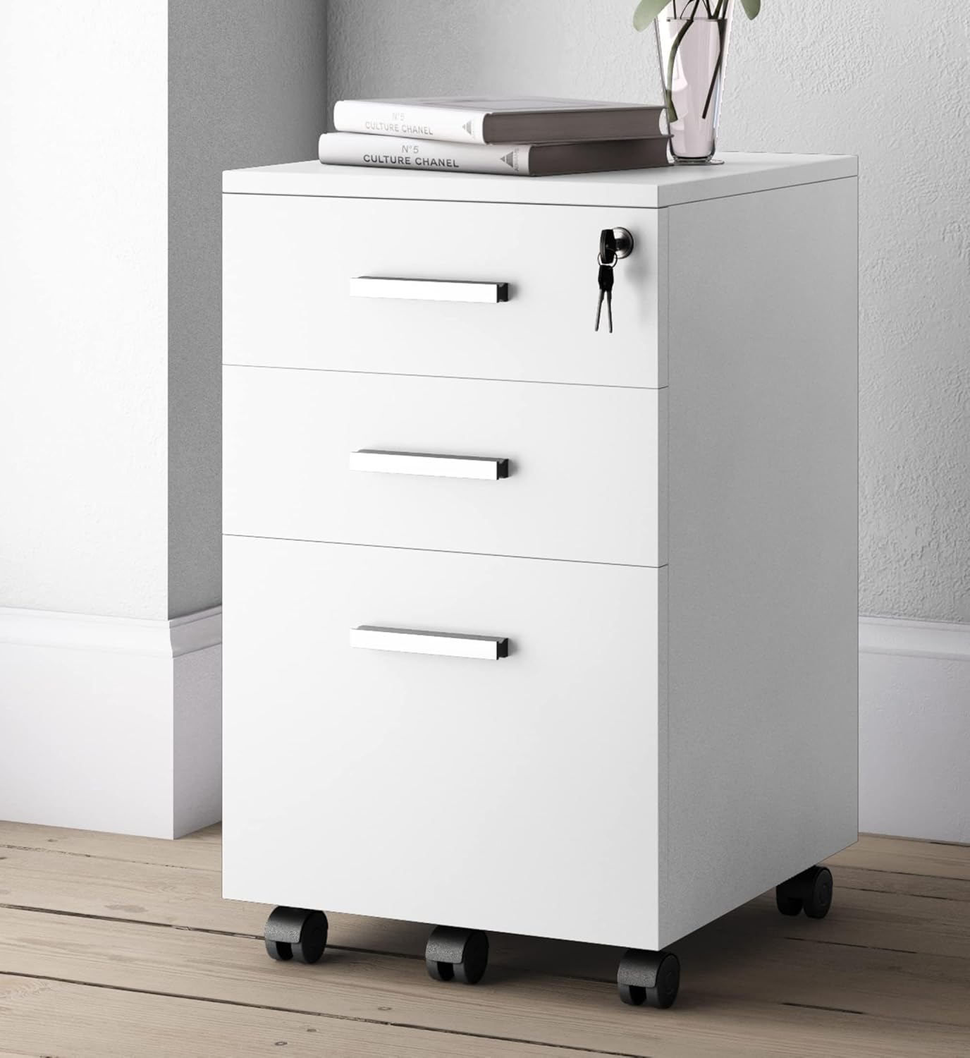 3-Drawer Rolling File Cabinet with Lock