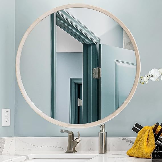 30 Inch Round Wood Wall Mirror
