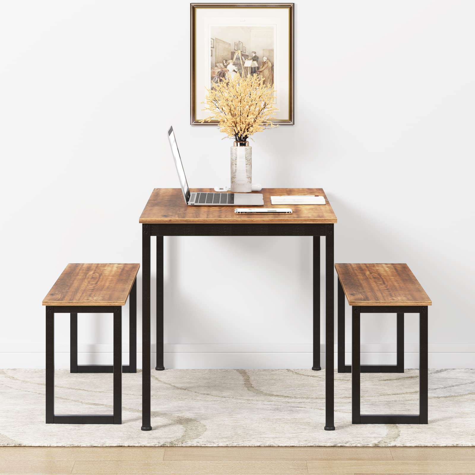 3-Piece Dining Table Set with Benches