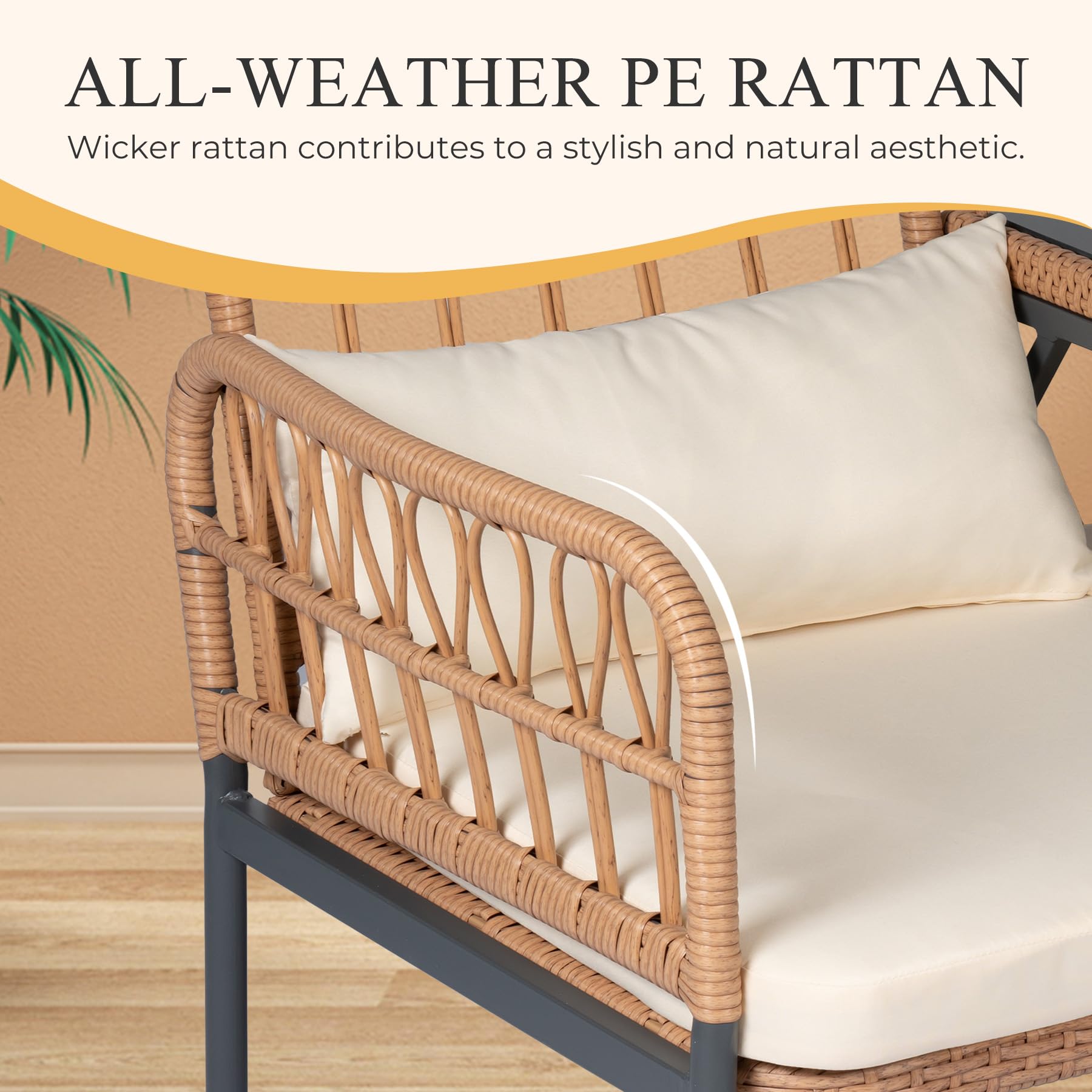 2 Seat Outdoor Rattan Loveseat with Built-In Table