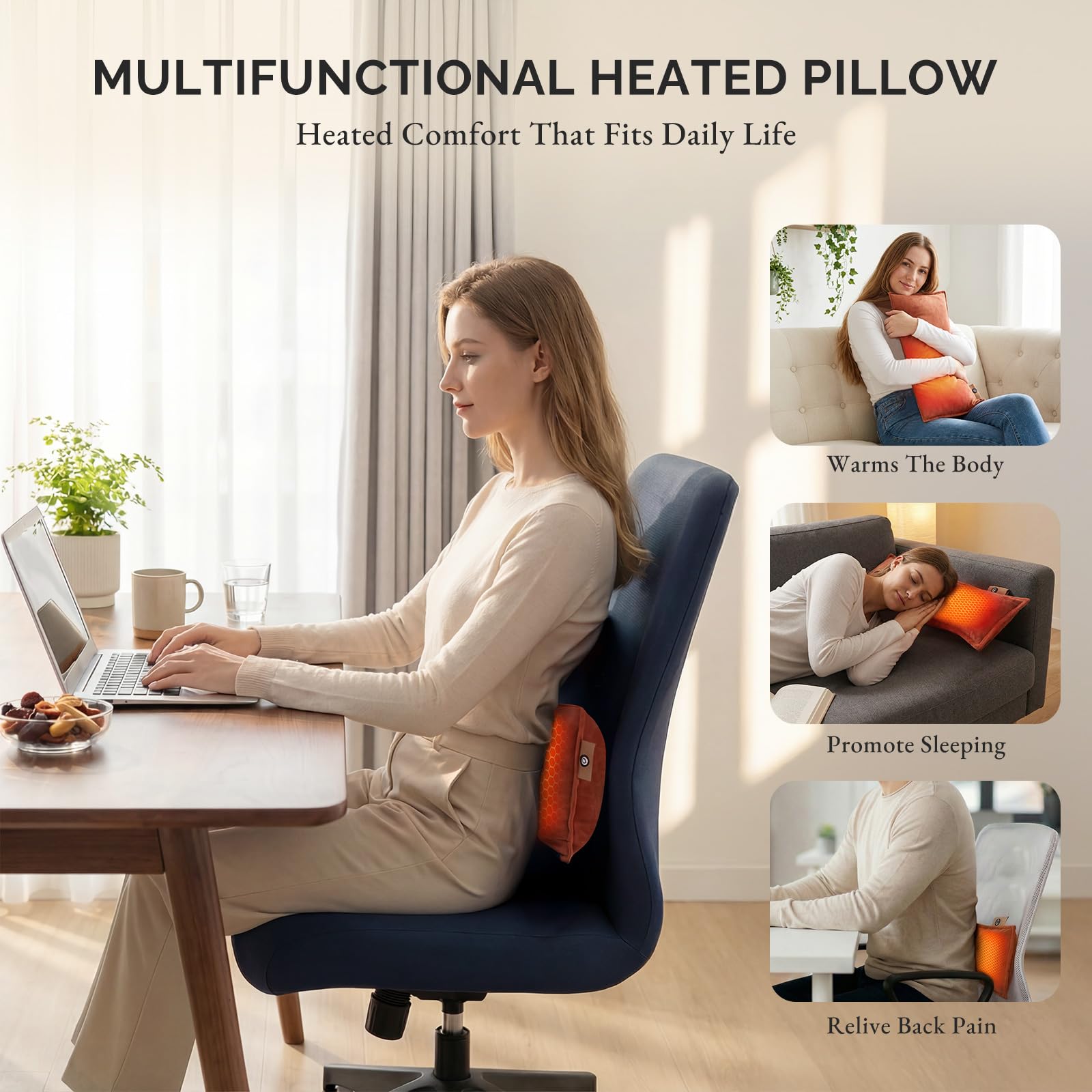 Heated Lumbar Support Pillow with 10,000mAh Battery