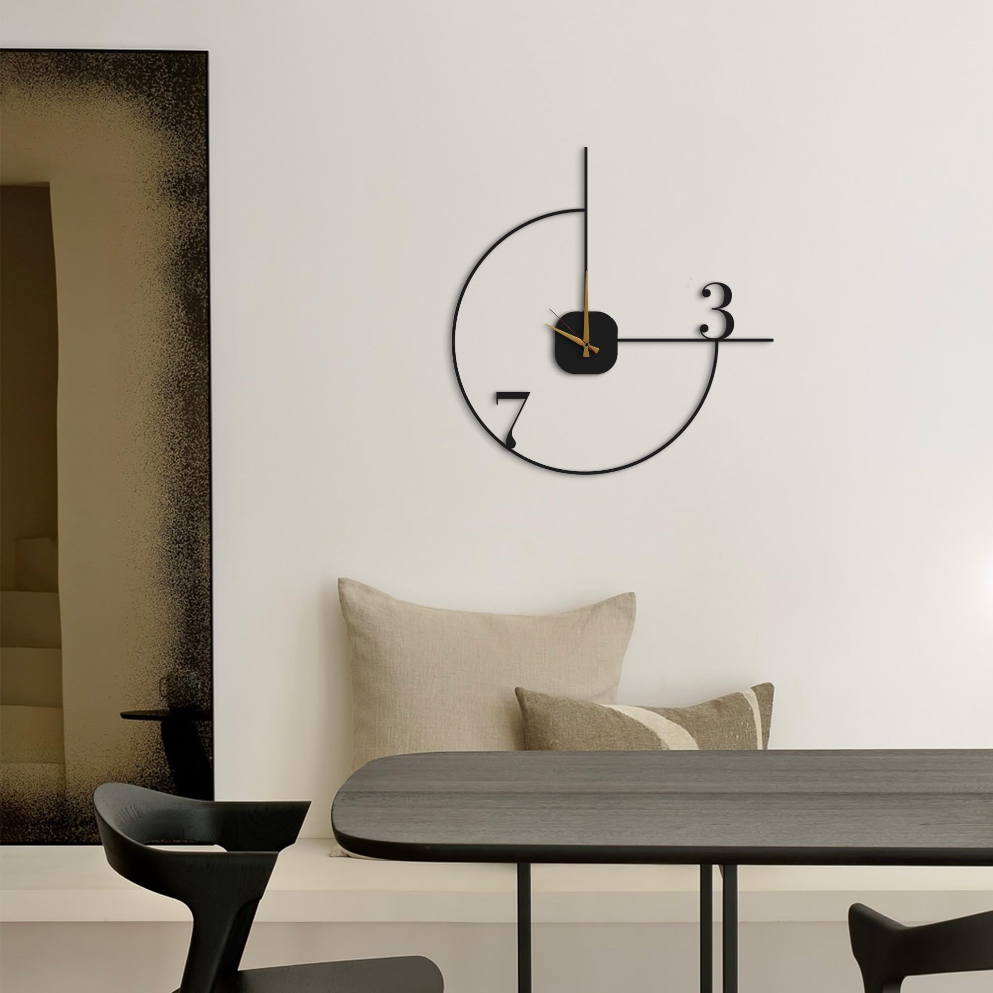 Minimalist Wall Clock 14-Inch Black Metal Silent