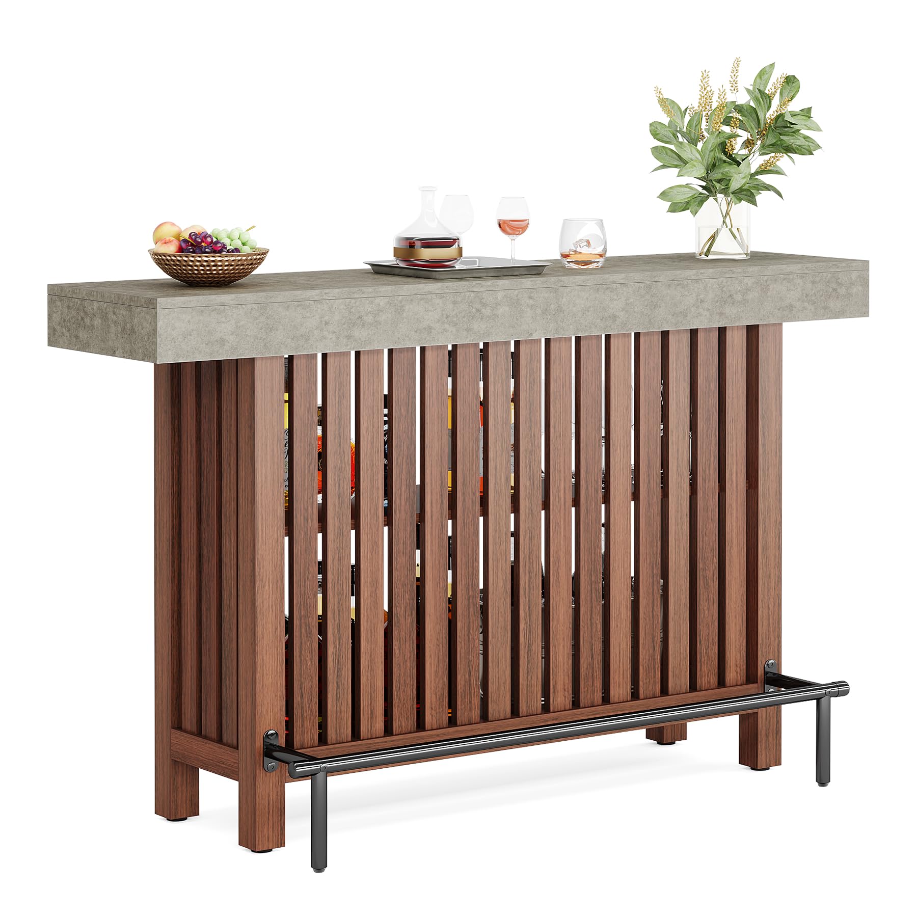 2-Tier Bar Table with Storage and Footrest