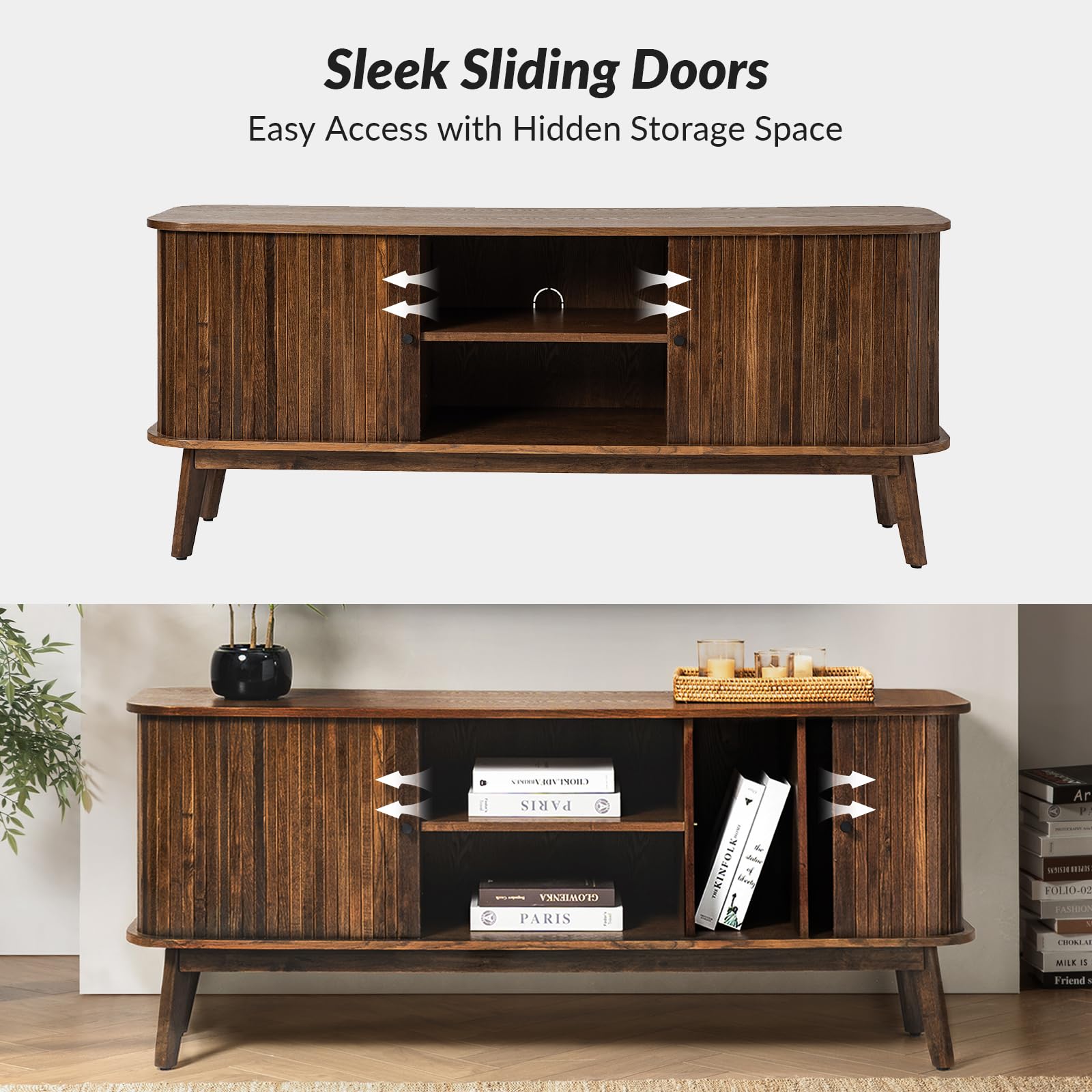 Mid Century Modern TV Stand with Sliding Barn Doors