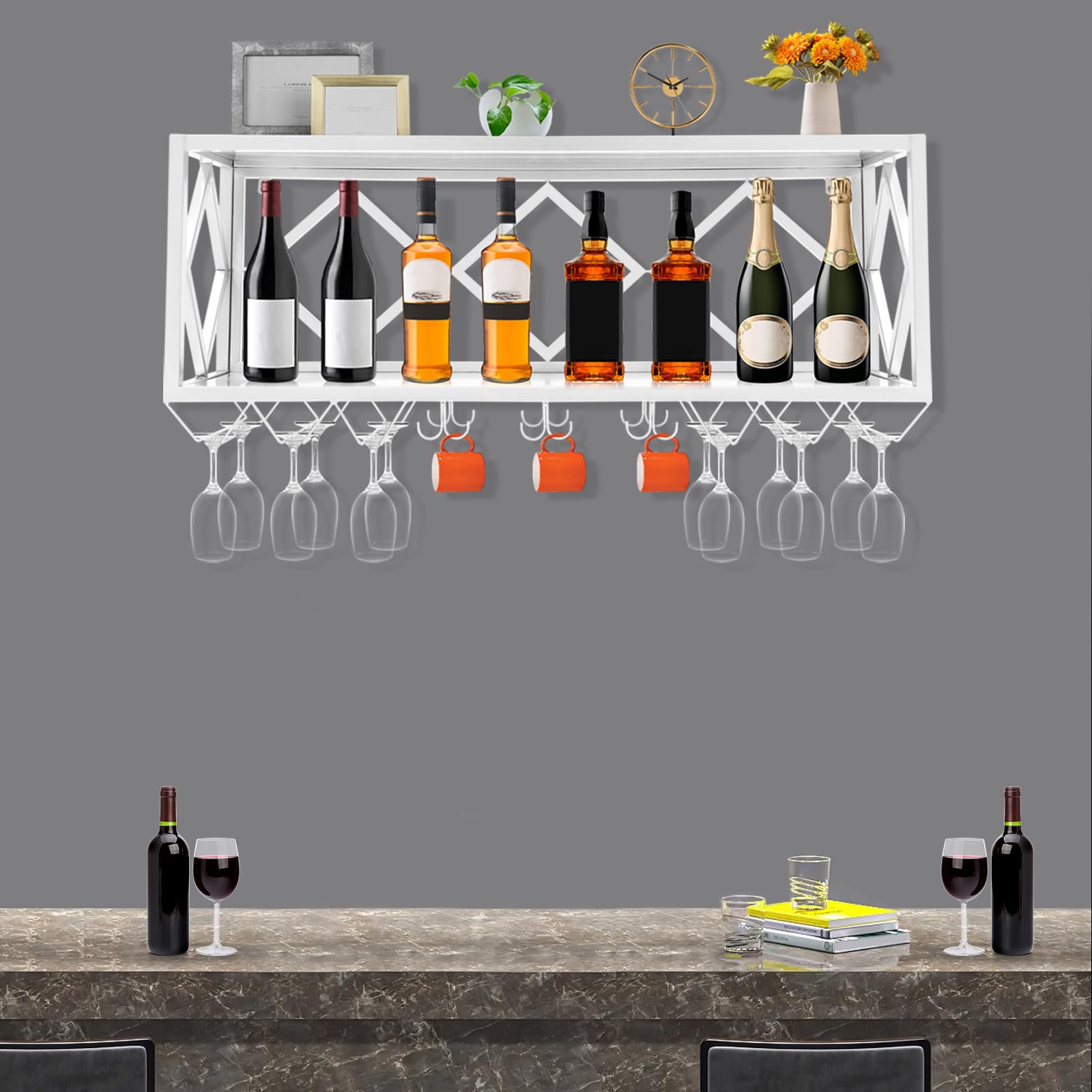 Wall Mounted Wine Rack with Glass Holder